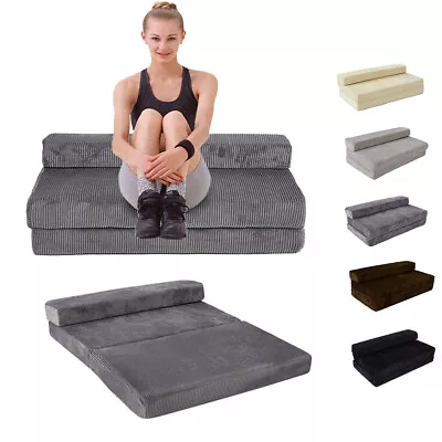 £69.99 • Buy Jumbo Cord Double Chair Sofa Z Bed Seat Foam Fold Out Futon Guest Mattress