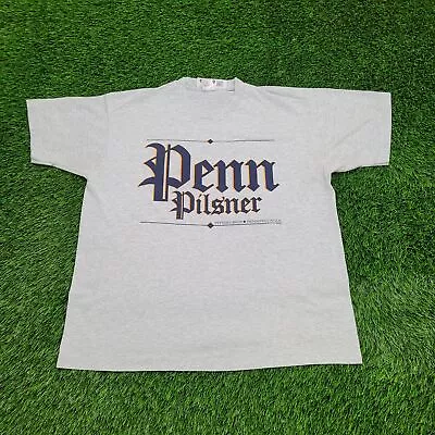 Vintage 90s Penn Pilsner Beverage Brewery Shirt XL-Short 23x26 Gray Spellout USA • $38.77