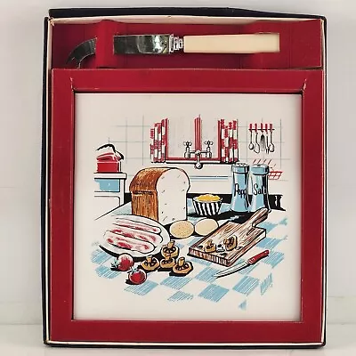 Ceramic Trivet Cheese Board Knive Set Vintage NOS England Boxed Bread MCM 6  • $24