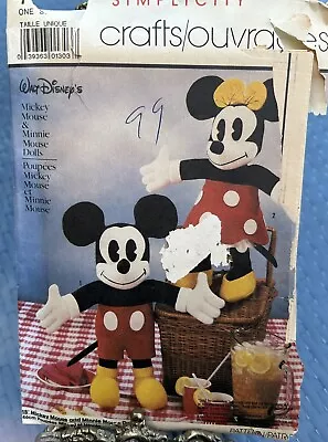 Vintage Simplicity Pattern 7635 Mickey Minnie Mouse 18” Dolls Disney 1986 • $10