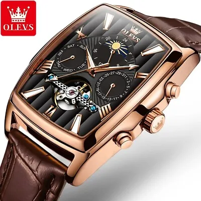 Automatic Mechanical Waterproof Luxury Watch Men's OLEVS Men Strap Leather • $109.97