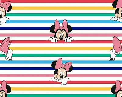 Licensed Disney Minnie Mouse Rainbow Stripes Peekaboo Girls 100% Cotton Fabric • £12.85