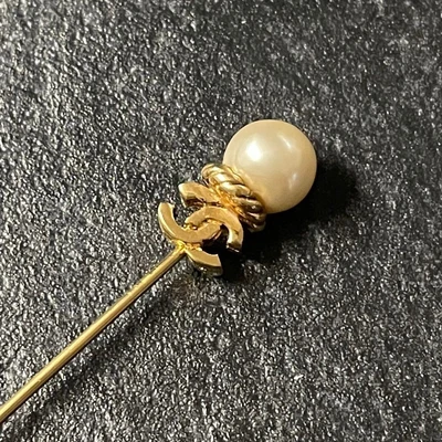$244.90 • Buy CHANEL Coco Mark Pin Brooch Pearl X Gold Women's Vintage Good Condition 