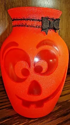 Vintage 7.5  Halloween Glass Candle Vase Jack O Lantern Pumpkin Halloween   587  • $13.49