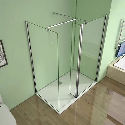 AICA Walk In Wet Room Shower Enclosure Screen Flipper Nano Glass Tray Free Waste • £95