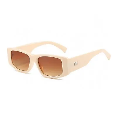 Square Narrow Beige Shades Retro Y2K Rectangle Women Men Trendy Sunglasses • $10.99