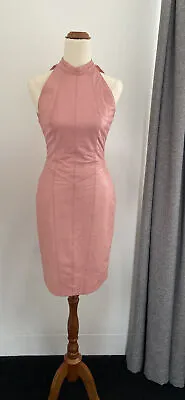 Vintage Michael Hoban North Beach 90s Baby Pink Sexy Leather Dress Sz S/XS • $128.68