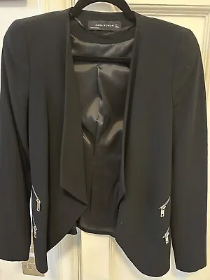 Zara Women Black Blazer Open With Zip Detail Size S • £15