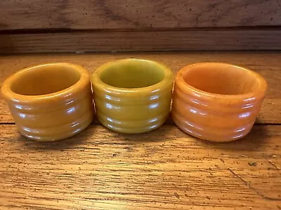 Set Of 3 Vintage Green Orange & Butterscotch Ribbed Marbled Napkin Rings 1.75” • $28.99