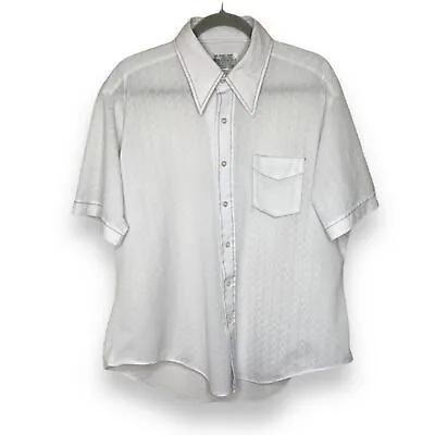 Vintage KMart Dagger Collar White Short Sleeve Button Front Shirt Mens Size XL • $85.46