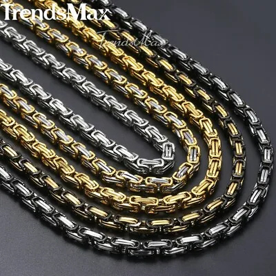 5mm Mens Byzantine Box Link Chain Stainless Steel Necklace Silver/Gold Plated • $9.49