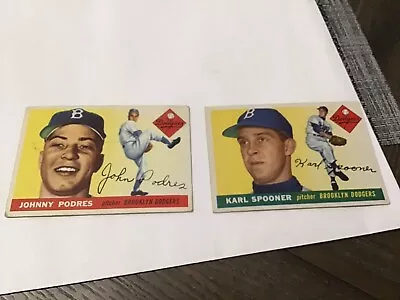 1955 Topps Dodgers Pitchers Lot (2) Podres #25  Spooner #90 • $12.99