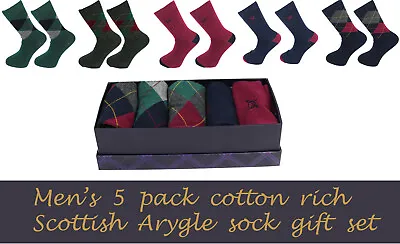 Mens 5 Pairs Gift Box Argyle Plaid Socks Value Bargain Father's Day Christmas • £7.99