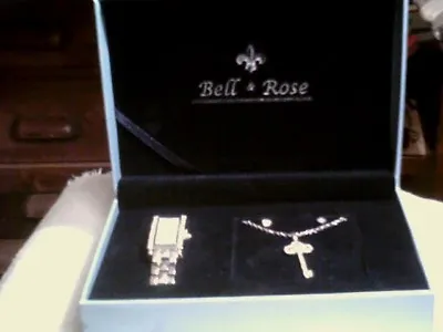 £8.71 • Buy Bell & Rose Ladies CZ Watch, Necklace, & Pierced Earring Set In Gift Box