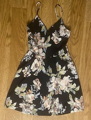 Soprano Juniors Size Small Sleeveless Black Floral Knee Length Fit Flare Dress • $8.95
