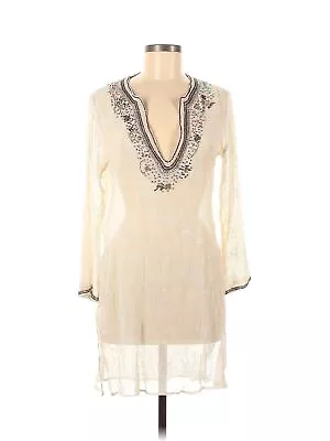 Monique Leshman Women Ivory 3/4 Sleeve Silk Top M • $29.74