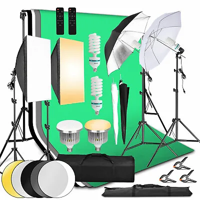 Photography Studio Lighting Kit Dimmable Softbox 4X Umbrella Backdrop Stand Set • £179.99