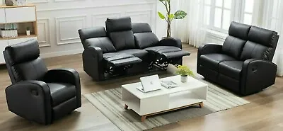 Valencia Sofa Set Suite Pu Leather Recliner Sofas 3+2+1 Black Brown Grey Lazyboy • £249.99