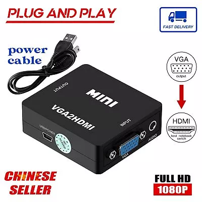 VGA To HDMI Converter Adapter 1080P Full HD Mini Audio Video Adapter • $6.99