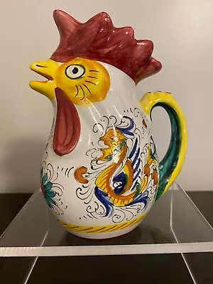 Signed Deruta Italian Pitcher Majolica Dragon Design Rooster Williams Sonoma • $21