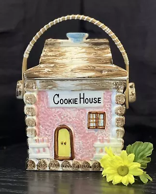 Vintage Musical Log Cabin COOKIE HOUSE Jar W/ Handle WORKS! • $119.99