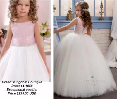 $69.95 • Buy Quality $235 Bejeweled Crystal Pearl Pink Blush Flower Girl Princess Dress 3T 4T