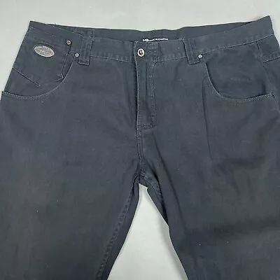 Marc Buchanan Jeans Men 50x34 Black Leather Smith Wide Leg Baggy Loose Denim • $49.95