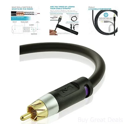 Subwoofer Cable 50 Feet Dual Shielded With Gold Plated RCA To RCA Connectors • $31.98