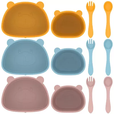Baby Plate And Bowl Set With Suction Reusable Silicone Baby Tableware Set& .c • £11.69