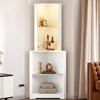 5-Tier Corner Shelf Wooden LED Bookshelf Bookcase Storage Rack For Living Room • $78.99