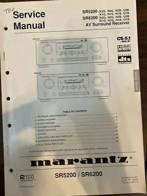 MARANTZ SR5200 SR6200 RECEIVER Service Manual **ORIGINAL** • $29.99