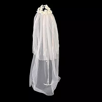 Wedding Bridal Headpiece Veil Vintage 1980s White Silk Flowers Headband • $59.99