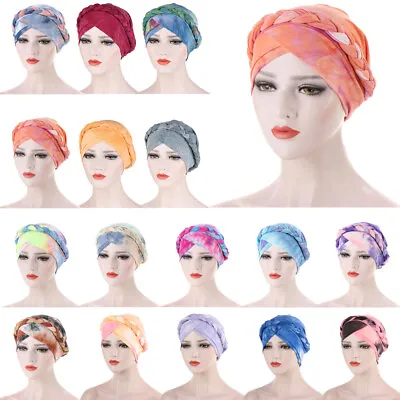 Women's Braid Muslim Turban Hijab Hat Hair Loss Chemo Cap Bonnet Cover Head Wrap • $5.72