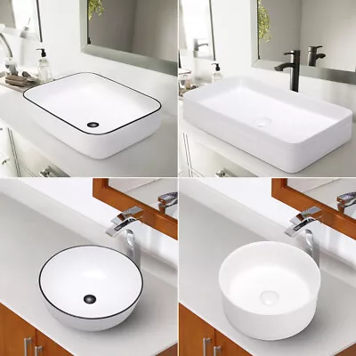 Bathroom Counter Top Ceramic Wash Basin Cloakroom Gloss White  Sink & Waste Unit • £39.95