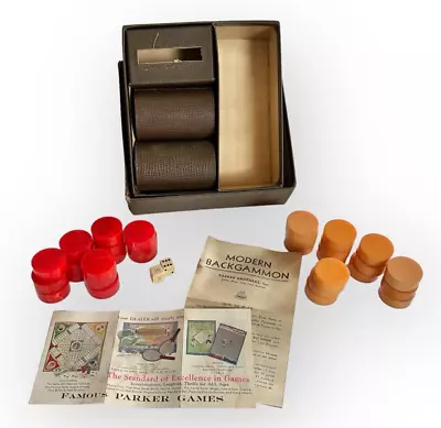 Vintage Parker Brothers Bakelite Backgammon Game Set 30 Pieces Red Butterscotch • $125