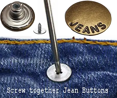 Screw Together Jeans Tack  Button Stud Rivet NO-SEW 17mm Replacement Jean 2Pcs • £3.99