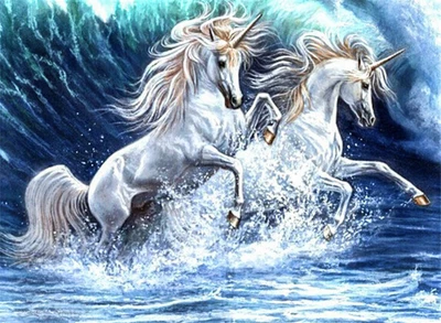 $15.28 • Buy Full Drill 5D Diamond Painting Unicorn Horse Sea Wave Embroidery Art Decor