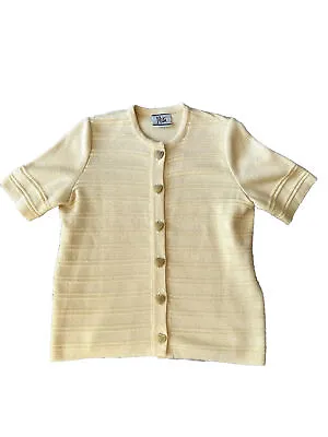 Vintage 80's Mita Women Yellow Short Sleeve Granny Sweater Heart Buttons Sz 12 • $14.99