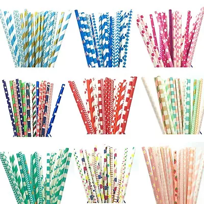 £2.10 • Buy 25 Mixed Design Retro Foil Paper Drinking Straws Vintage Party Wedding Birthday