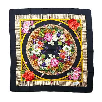 GUCCI MADE VINTAGE Gucci Retro Scarf Black Patterned Flower Silk • $76