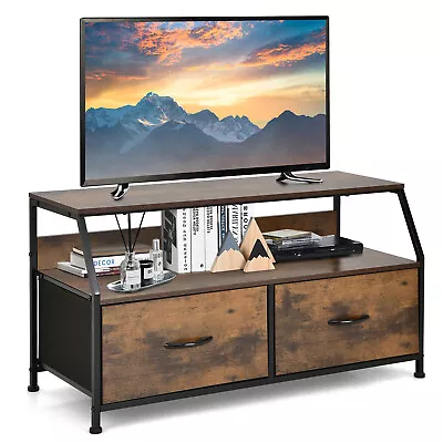$109.95 • Buy TV Cabinet Stand Coffee Table 2-Tier Console Table Storage Dresser Rustic Brown
