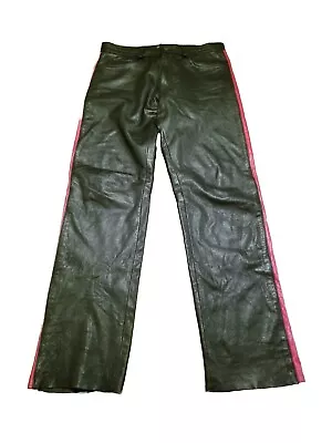 Kookie Leather Pants Men's 34 Black Motorcycle Biker Genuine Red Stripe Heavy • $109