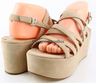 $185 VIA SPIGA ROBIN CAPPUCCINO Suede Designer Strappy Platform Wedges 8.5 • $49.49