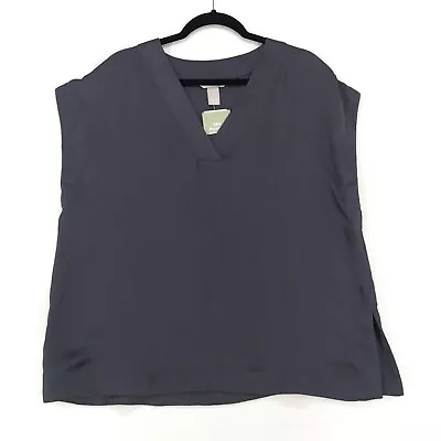 H&M Women's Tank Blouse Size Large Satin Solid Gray V-Neck • $14.99