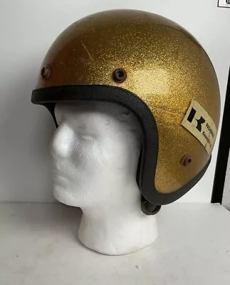 Vintage Kawasaki Gold Glitter Motorcycle Helmet Open Face 70s Pasadena • $199.99