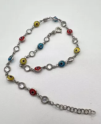 925 Sterling Silver Multicolor Evil Eye 10” Bracelet • $0.99