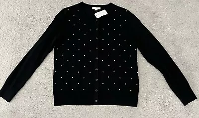 Charter Club Women’s Black Cardigan W/ White Polka Dot Pearl Accents Size L New • $22.99