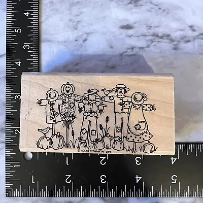 Stampin' Up! Scarecrows Row Fall Harvest Pumpkins Rubber Stamp 1999 Wood • $5