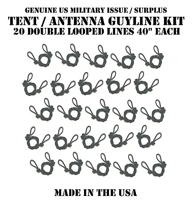 US MILITARY TENT TIEDOWN ANTENNA GUYLINE KIT 20 LINES 3/16 X 40  POLY ROPE CORD • $14.95