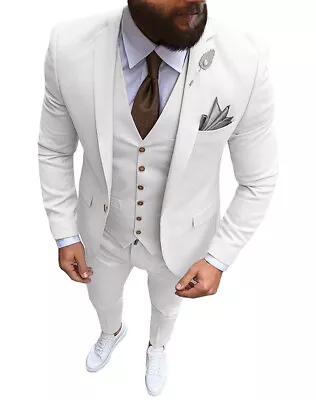 Men's 3Pcs Mens Suit Notch Lapel Formal Groomsman Suit Wedding Blazer+vest+Pants • $94.99